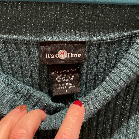 Light teal sparkly stretchy women’s top, size L - Picture 3 of 3